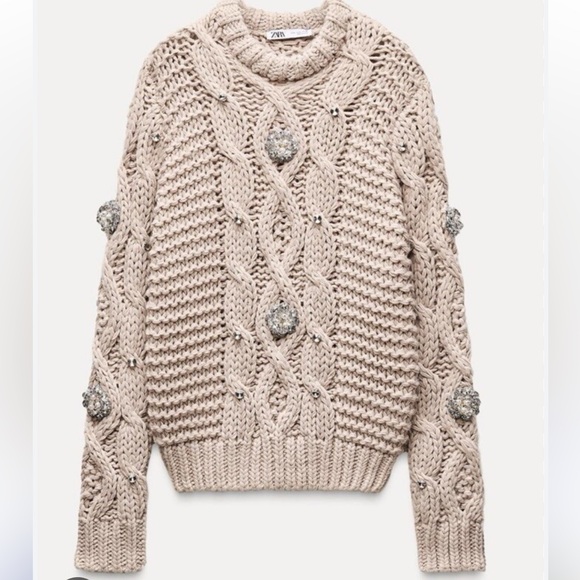 Zara NWT beaded rhinestone knit sweater 3920/188 - Picture 8 of 10
